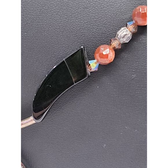 Fused Glass Art Pendant Necklace Goldstone Beaded Boho Statement 19 In - Picture 6 of 13